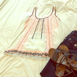 ✨Sheer white cream tank top with sequin designs✨